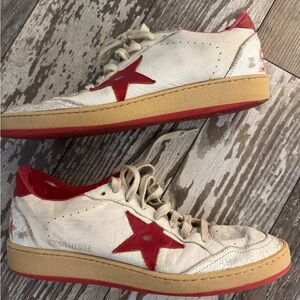 Golden Goose White and Red Sneakers